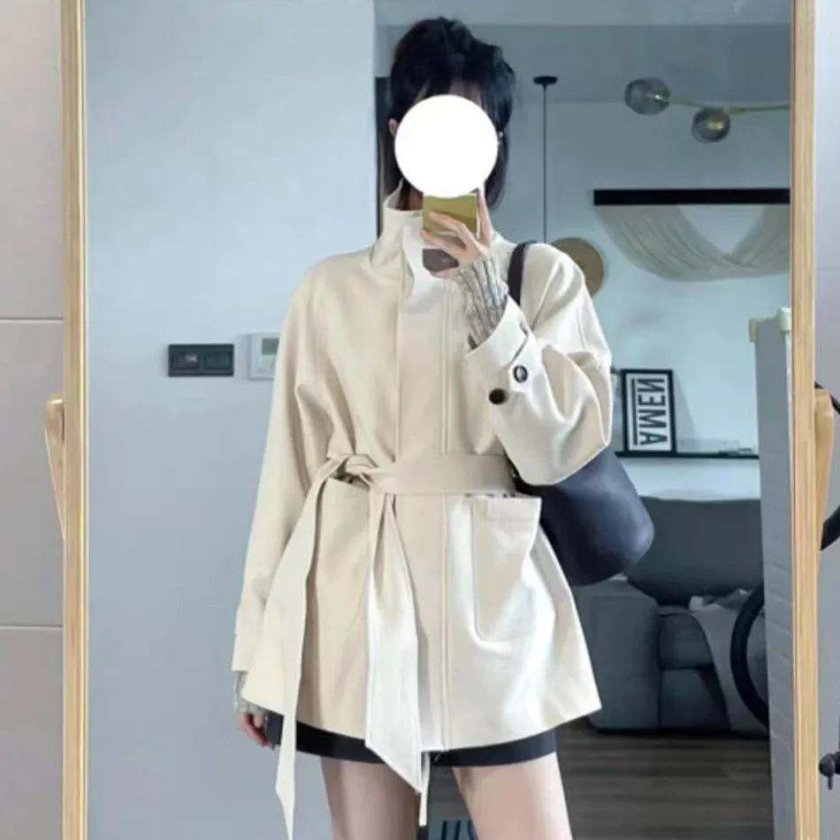 

Brown Trench Women'S Coat For Waterproof Rainwear Basic Outdoors Hiking Vintage Lapel Outfits Retro Temperament Oversized Full