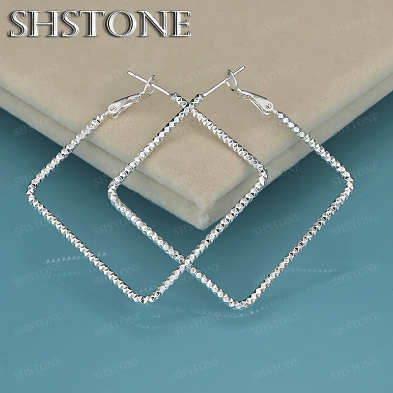

50mm 925 Sterling Silver Square Hoop Earrings Women Fashion Charm Wedding Engagement Party Elegant Simple Jewelry Accessories