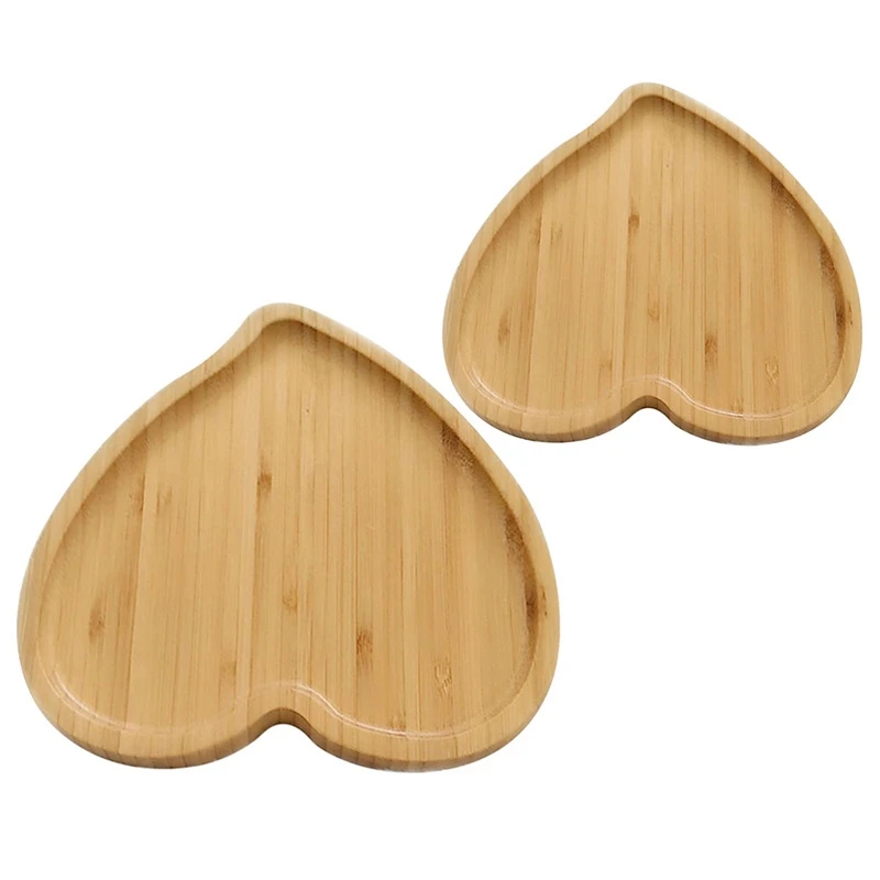 

2 Pcs Bamboo Heart Shape Dessert Plate Practical Serving Tray Fruits Dish Food Platter For Home Party