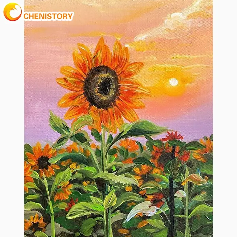 

CHENISTORY Acrylic Painting By Numbers With Frame Drawing By Numbers Sunflowers Number Painting Wall Decors Gift Simple Style