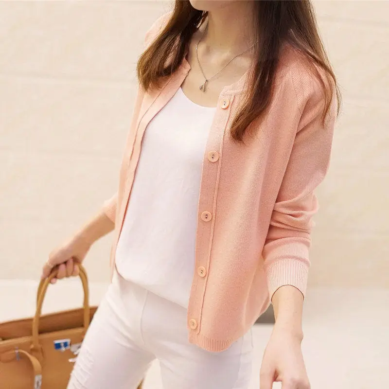 Women O-Neck Cashmere Cardigan 100% Merino Wool Sweater Buttoned Long Sleeve Knitwear For Spring Autumn Solid Basic Top Clothing