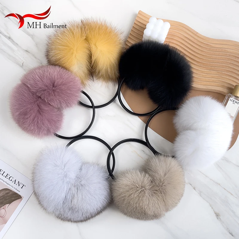 

New Winter Ear Protector Real Fox Fur Earmuffs For Women Natural Raccoon Fur Scarves Lady Fluffy Warm Outdoor Solid Headphones