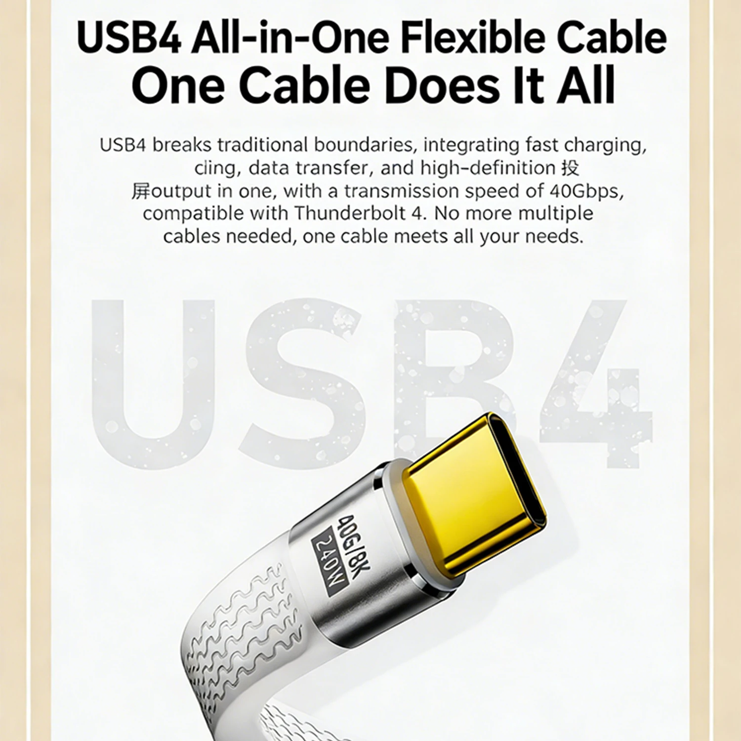 PD 240W USB C 4.0 Cable 40Gbps Data Transfer 8K Video Display Thunderbolt 3/4 for iPhone MacBook Samsung Galaxy Android Auto, VR