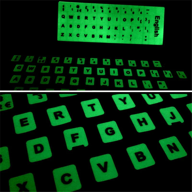 Keyboard Sticker Spanish Russian Arabic French English Keyboard Fluorescent Sticker Night Light Waterproof Keyboard Film