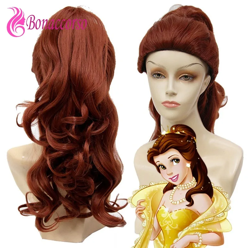 

Beauty and the Beast Princess Belle Cosplay Wig Synthetic Ponytail Long Curly Wig Anime Coser Girl Halloween Wig Daily Party