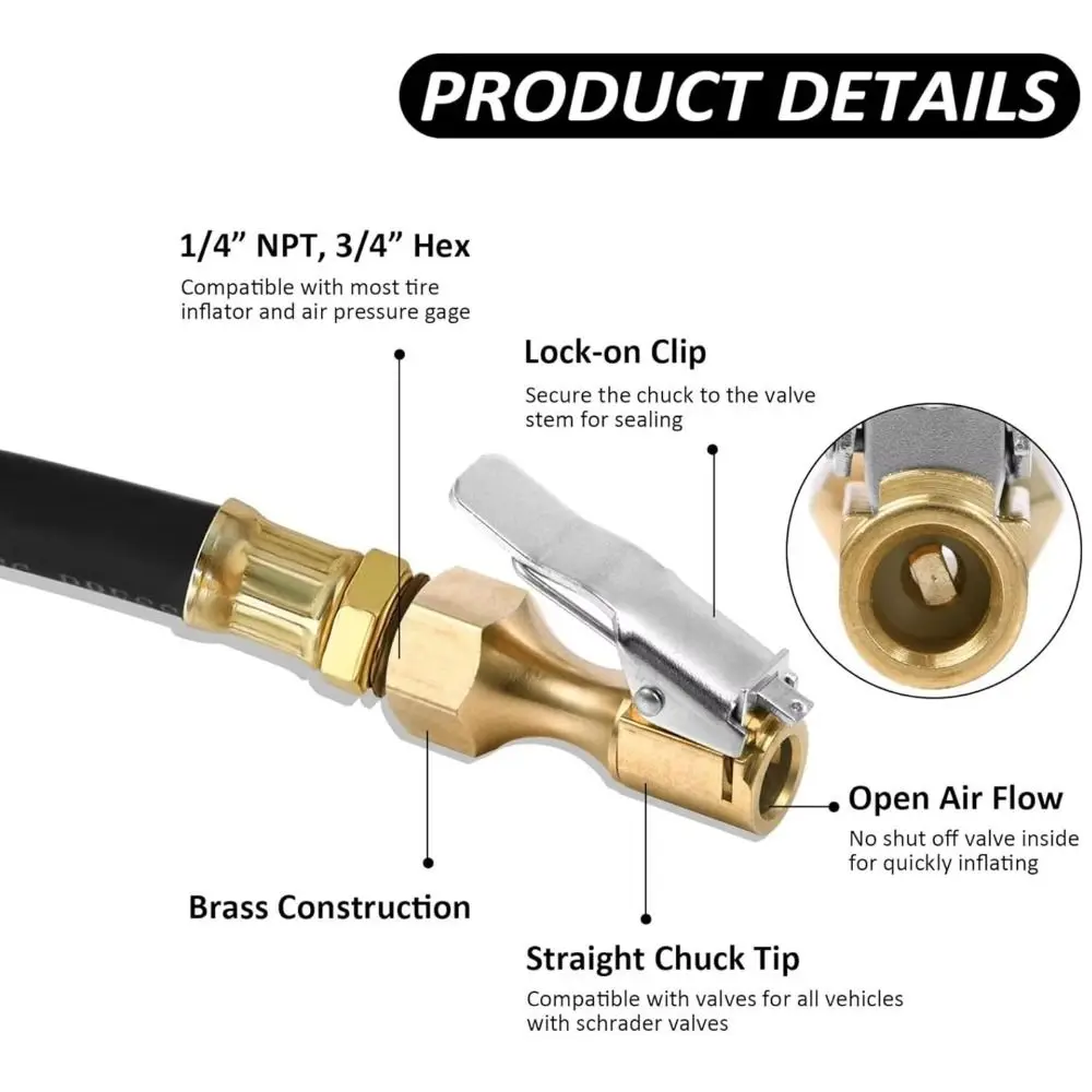Brass Construction Tire Pump Nozzle Quick Connect Heavy Duty Quick Connector High-Pressure Self Locking Air Chuck