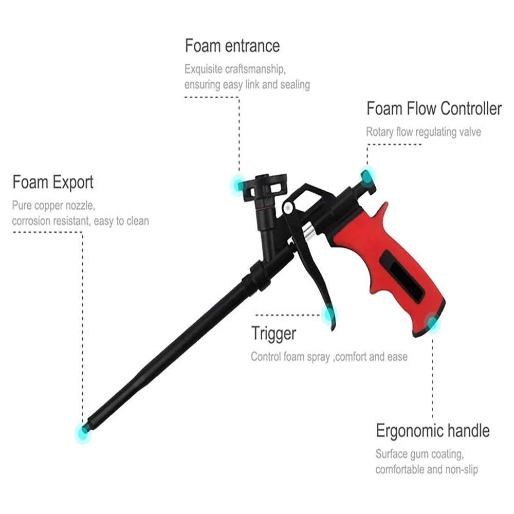Pistola de calafateo de espuma de alta resistencia de Pu, pistolas de espuma expandibles, PISTOLA DE PULVERIZACIÓN expansible de herramientas de