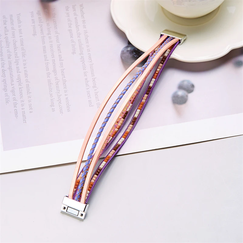 Böhmische Vintage mehr schicht ige Leder armbänder für Frauen hand gefertigte gewebte Leder breite Magnet verschluss Herren Armreif Modeschmuck – Detail 12