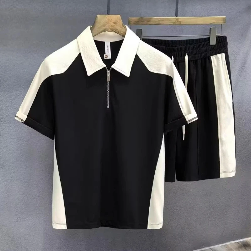 

High quality American style men's summer clothing; Patchwork shirt; Shorts; Multi-functional leisure two-piece set; y2k hot sale