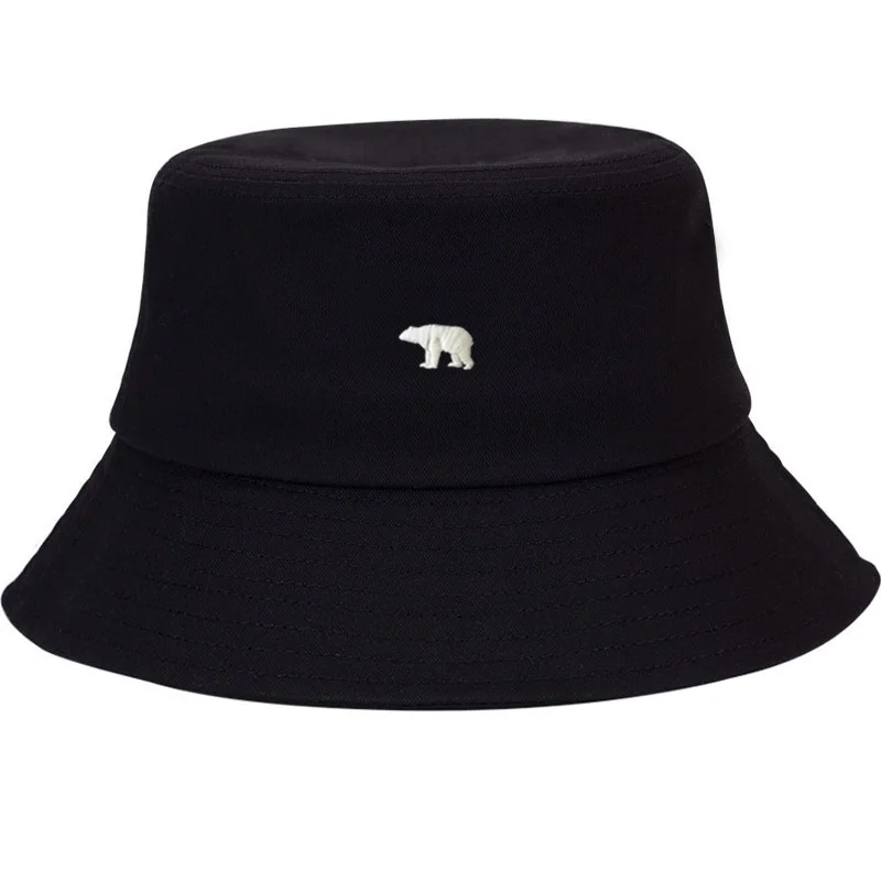 Customize Polar Bear Embroidery Cotton Bucket Hat for Men Women Sun Protection Adjustable Outdoor Beach Cap Casual Streetwear