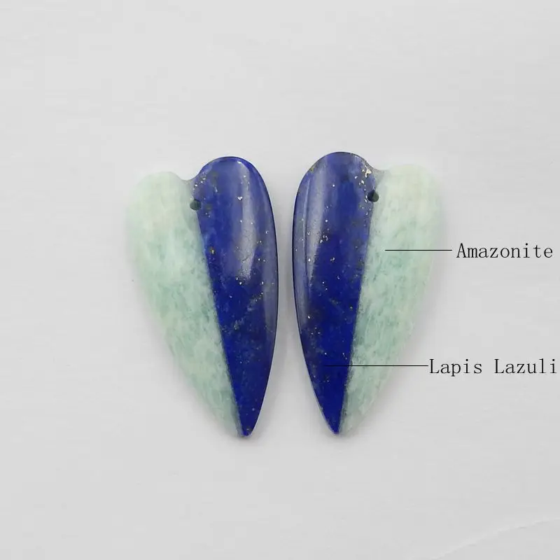 Semiprecious Stone Natural Lapis Lazuli And Amazonite Fashion Jewelry Heart Women Earrings Accessories,31x17x5mm,7g