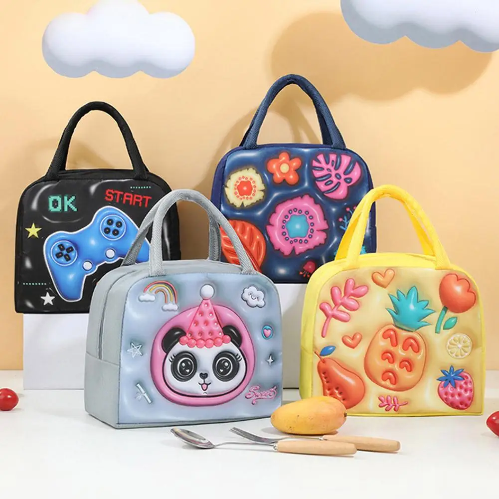 

NEW 3D Cartoon Animal Pattern Lunch Bag Thickened Handheld Insulated Lunch Box Bags Large Capacity Children Bento Bag