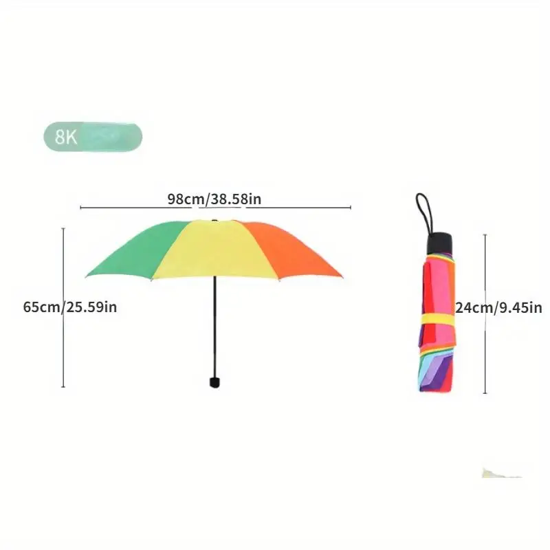 Fashion Rainbow Umbrella Three Fold Long Handle Automatic Wind Resistant Folding Straight Umbrella
