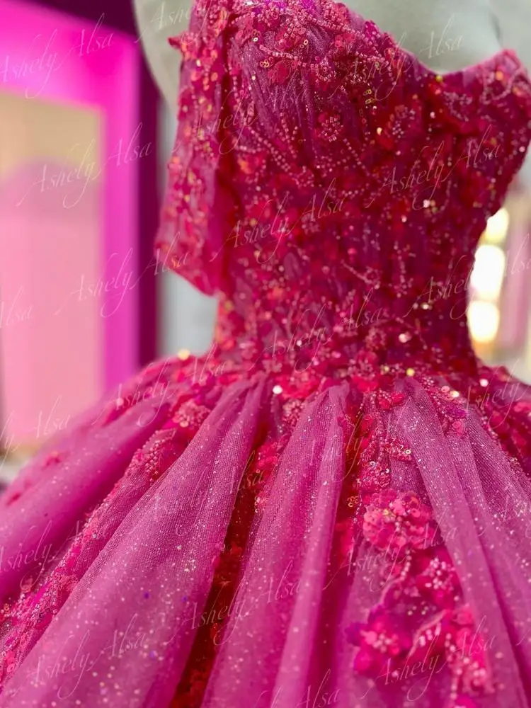 Customized Luxury Fuchsia Sweet 15 Quinceanera Dresses Sequined Beading Ball Gown Long Women Birthday Party Prom Dress Dancing