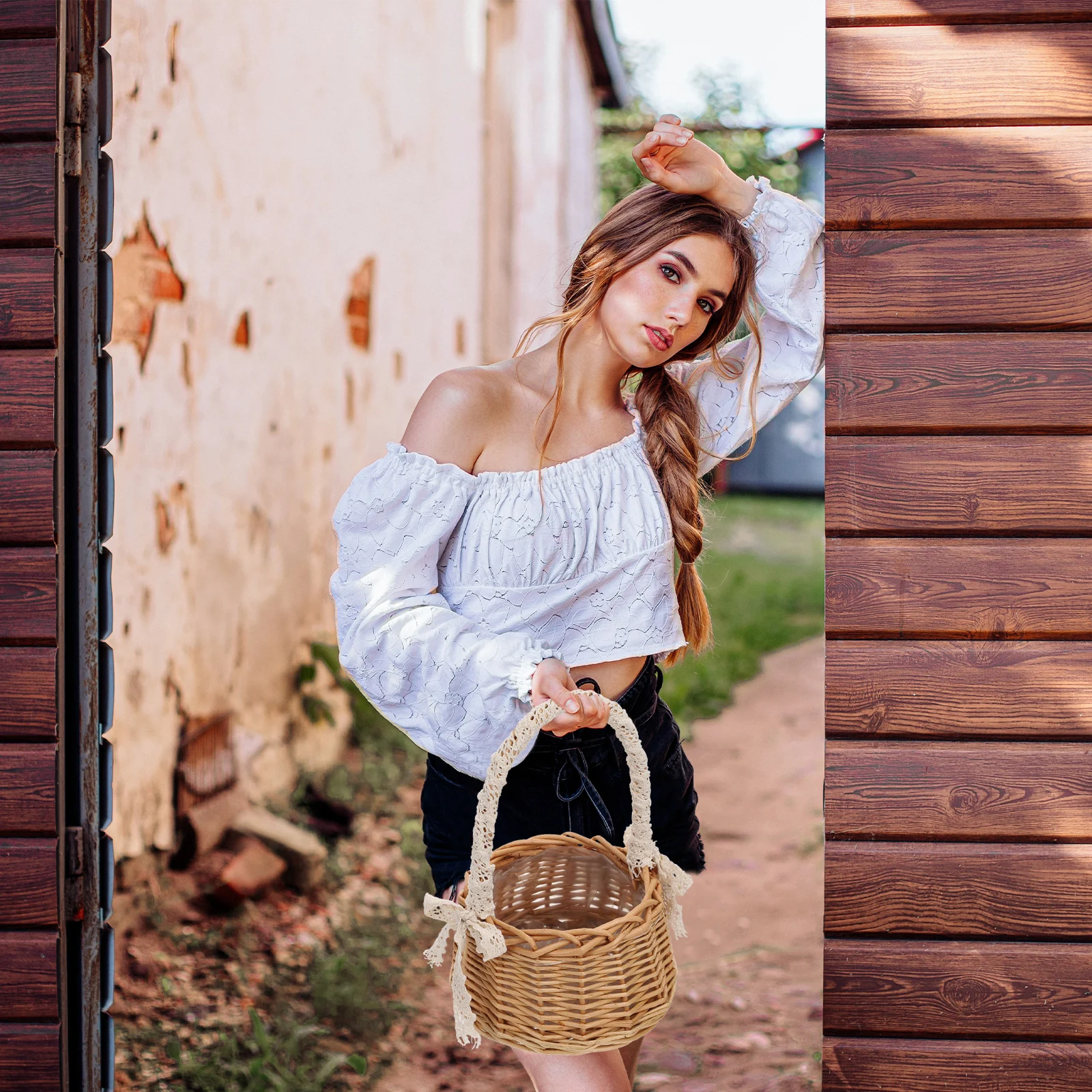 

Rattan Storage Basket Willow Baskets Decorative Woven Flower Plant Holder Small Size Large Capacity Balcony Living Room Garden