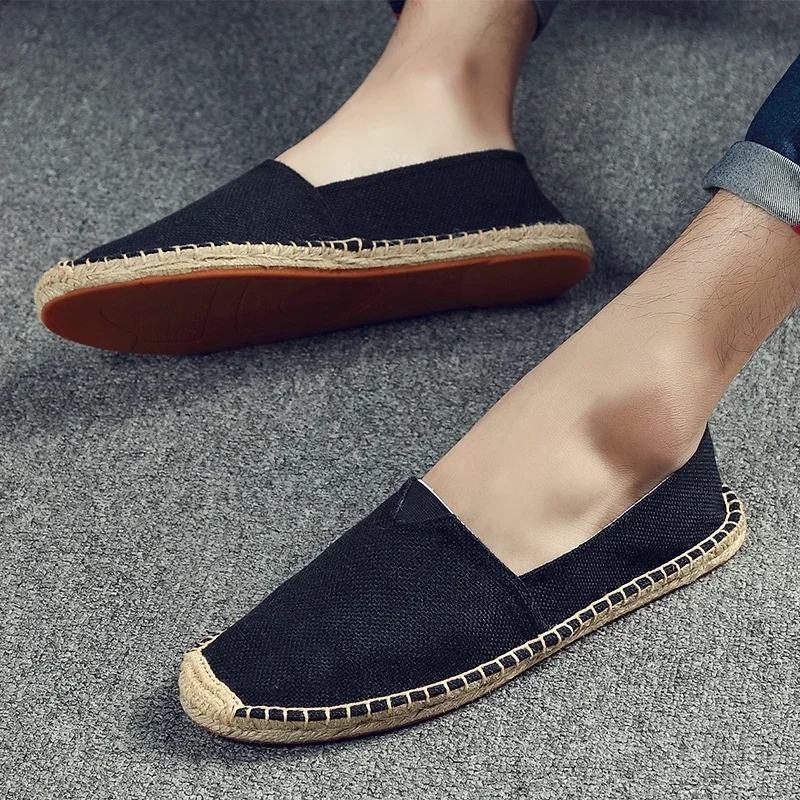 2024 Casual Shoes Man Espadrilles Hemp Canvas Flat Shoes Plus Size Fisherman Driving Footwear Women Sewing Flax Slip on Loafers