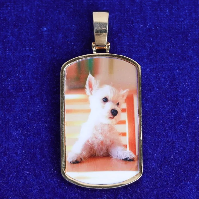 Custom Photo Tag Pendant Necklace for Men Women, Personalized Picture Memorial Pendant, Gold Plated Iced Out Back Cubic Zircon