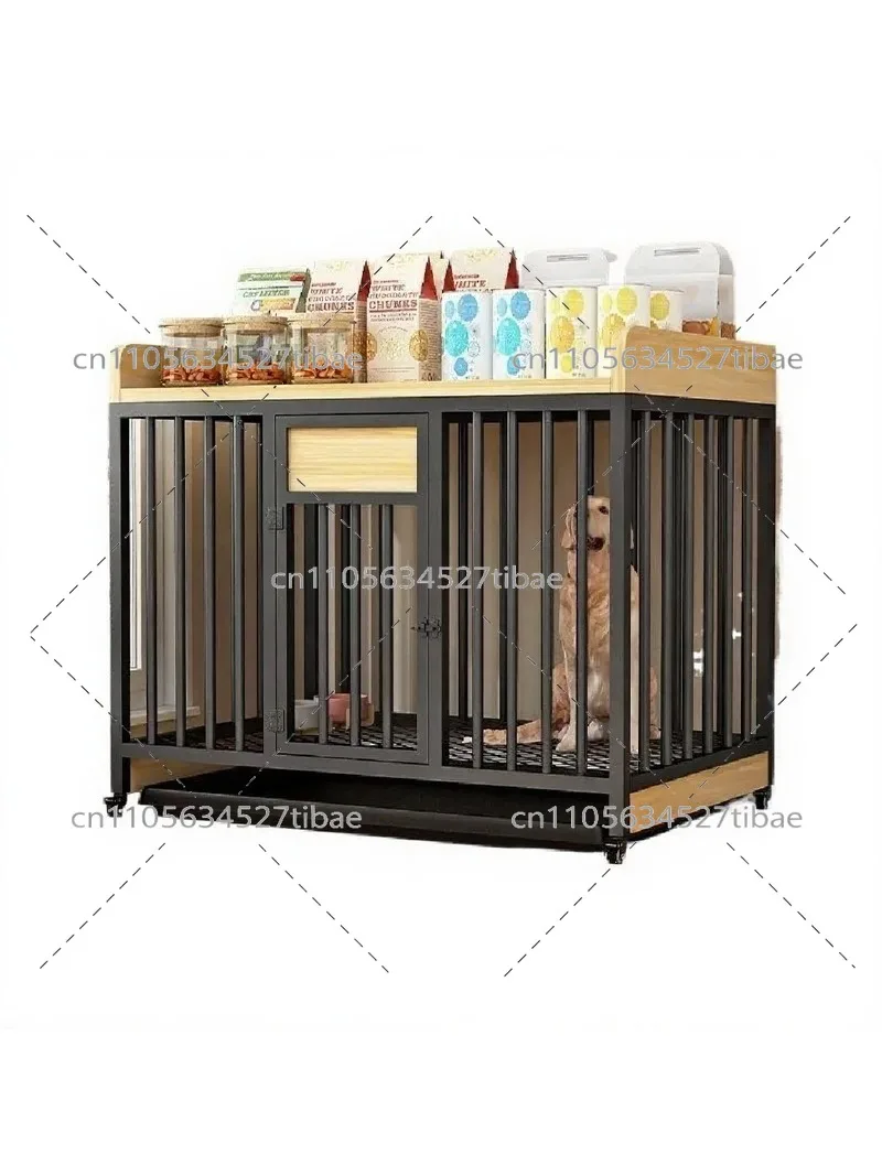 Heavy Duty Dog Cage with Toilet, Indoor Pet Kennel for Large Breeds, Thickened Metal Safety Kennel