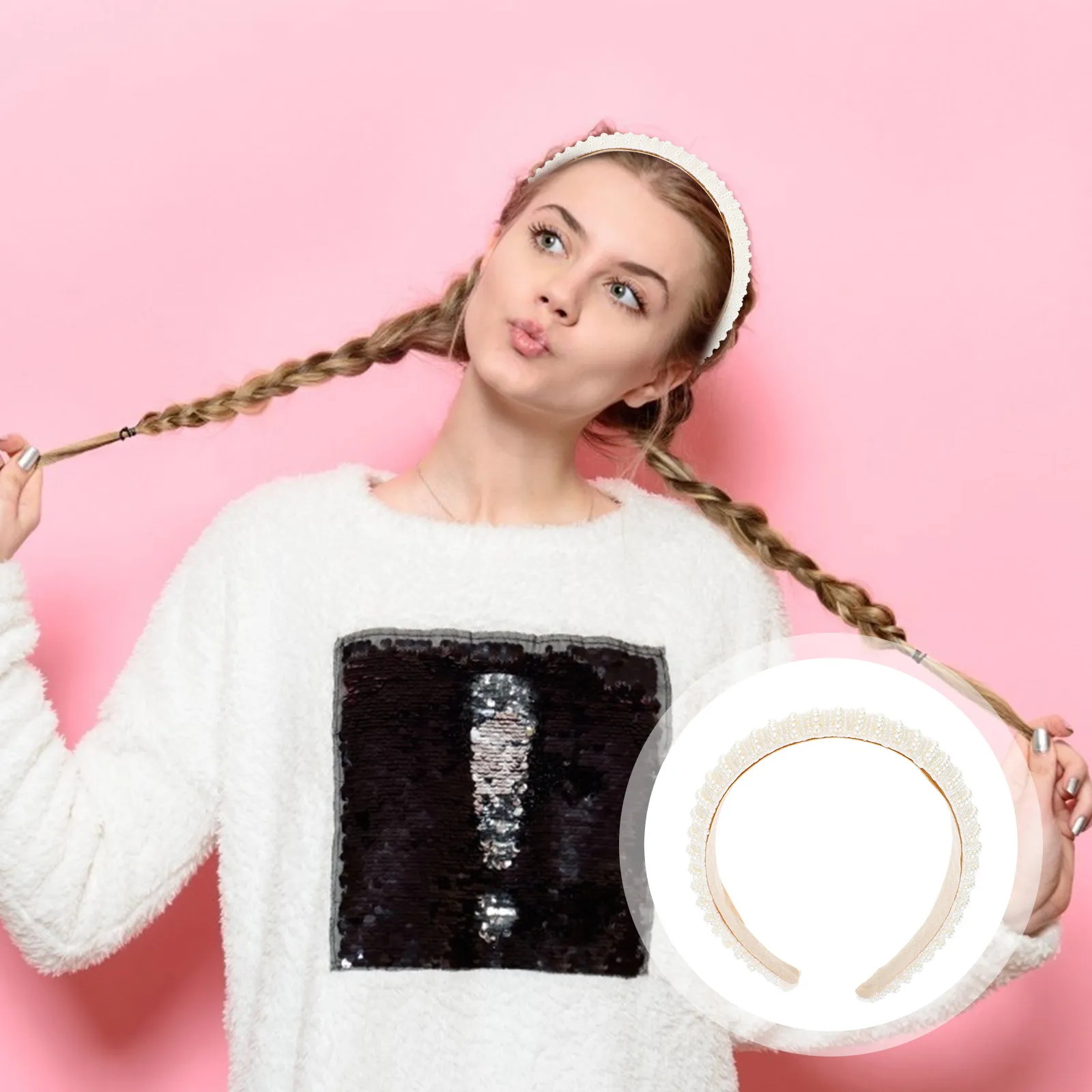 

Жемчужная повязка на голову для женщин, широкая повязка для волос, элегантный аксессуар для волос для свадьбы, вечеринки, пляжа, повседневной носки, аксессуары для волос