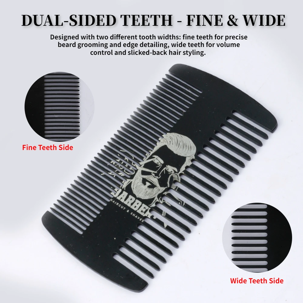 2PCS Men Beard Care Set Stainless Steel Two-Sided Beard Comb Professional Mini Scissors Daily Portable Mustache Grooming Tools