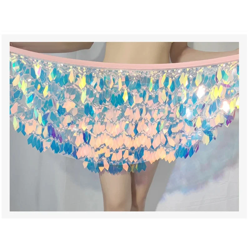 Womens Shiny Sequin Buikdans Hippe Sjaal India Kwastje Carnaval Rave Stage Performance Taille Chain Party Wrap Rok Riem Kostuum