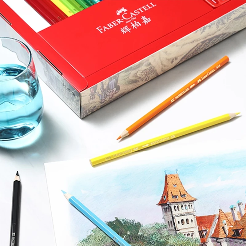 Faber-Castell Red 100 Watercolor Pencils Set in Tin Box with