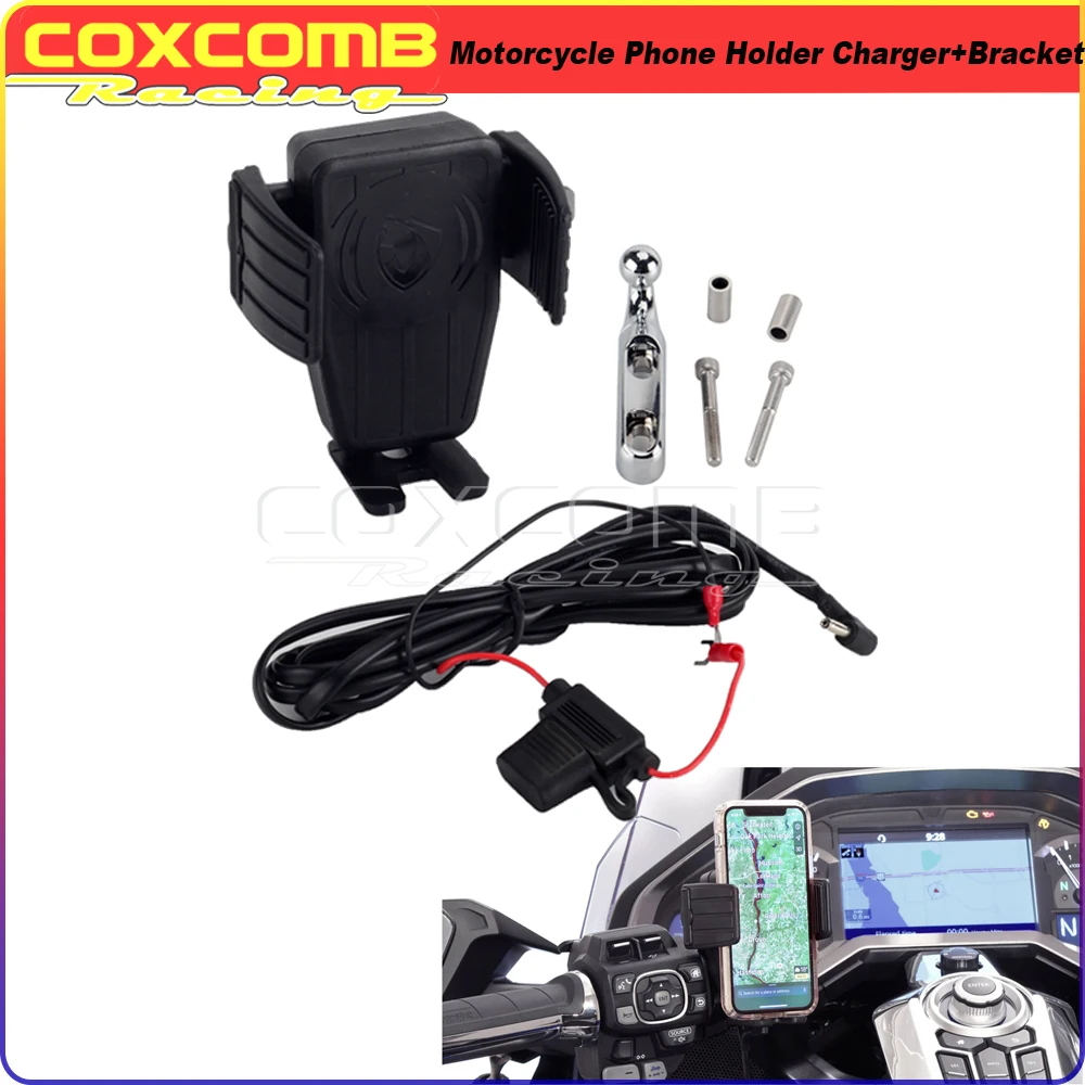 

Motorcycle Phone Holder Wireless Adjustable Charging Navigation W/ Perch Mount For Gold Wing GL1800 F6B Tour DCT Airbag 18-21