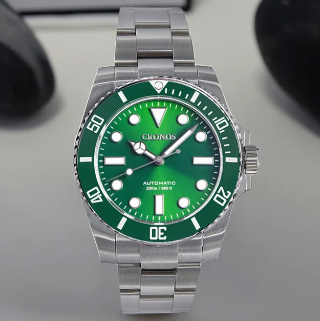 

CRONOS Men Automatic Watch Military 40mm Mechanical Wristwatch BGW-9 Luminous Diver 20ATM Waterproof Sapphire NH35