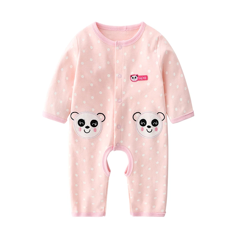 Mameluco de Bebé de Algodón Puro, Manga Larga, con Estampado de Panda, Mameluco para Recién Nacido, Mameluco Rosa, Lindo