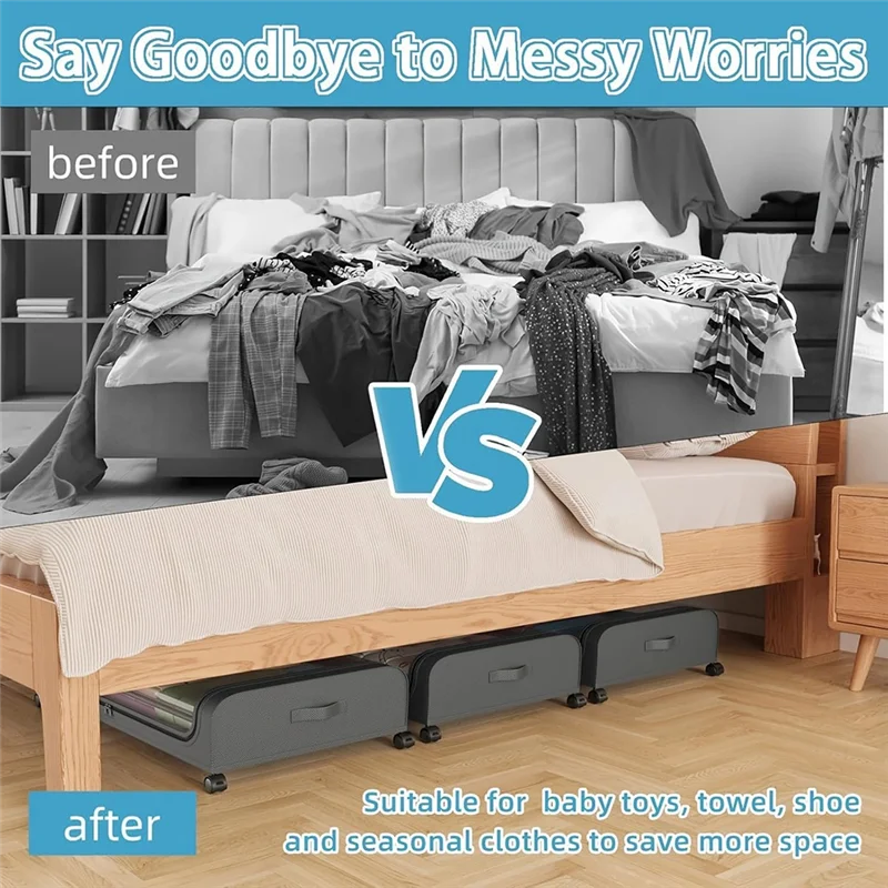 

A82I-Under Bed Storage Box With Wheels Under Bed Shoe Storage Box Rolling Under Bed Metal Drawer Stores Clothes And Toys