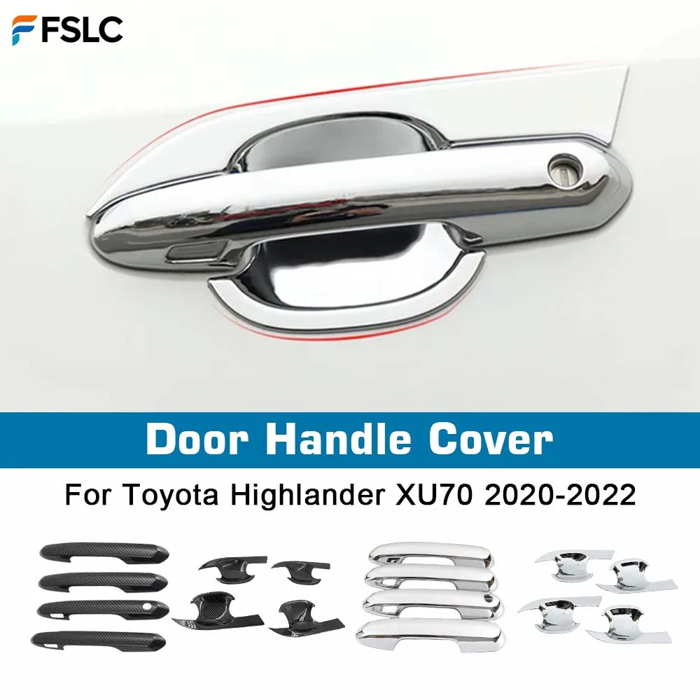 

Car Decoration Door Bowl Handle Cover For Toyota Highlander XU70 2020 2021 2022 Carbon Fiber Chrome Silver Cars Accessories