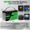 DATOUBOSS LiFePO4 리튬 배터리, 개선된 100A BMS, 8000-15000 딥 사이클 지지대, 시리즈 및 패럴로, 12V, 100Ah, 1280Wh 2