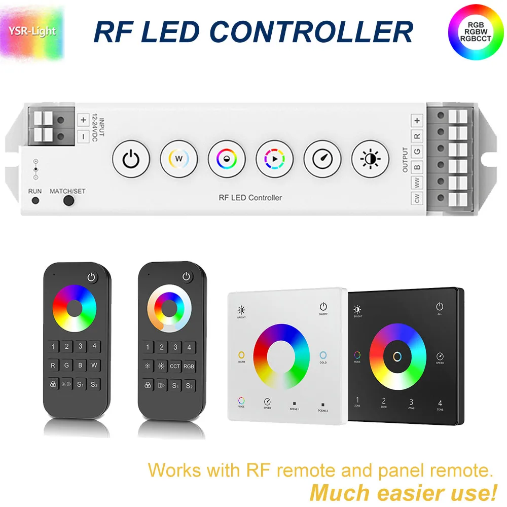 6 Button RF 2.4GHz LED Controller M5 5CH DC12-24V RGB/RGBW/RGBCCT 10 Dynamic Modes with 4-Zone Remote Control Wall Panel Remote