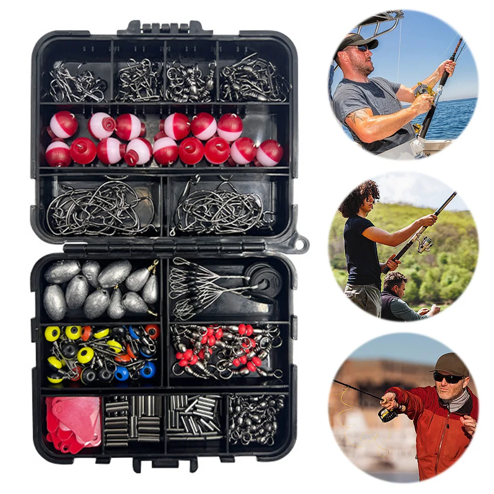 264pcs/box Fishing Tools Accessories Kit Set Including Hooks Sinker Weight Swivels Snaps Outdoor Fishing Accessories Set