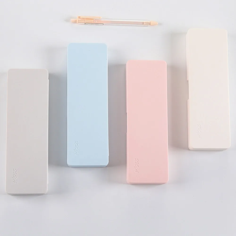 Simple High Capacity Pencil Case Frosted Plastic Pencil Box Waterproof Solid Color Stationery Storage Box Students