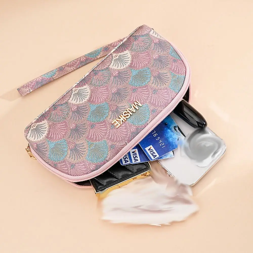 

Retro Jacquard Shell Clutch Wallet Coin Pocket Clutch Bag Embroidery Handbag Credit Card Holder Coin Purse Women Long Purse Girl