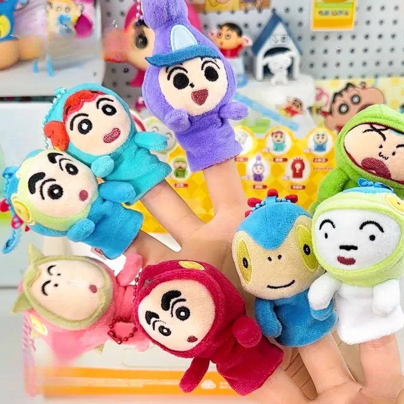 Crayonsehinchans-Juego de marionetas de dedo de peluche, juguetes de personajes de Anime bonitos para niños, juego interactivo para contar historias, regalo de muñecas de dibujos animados