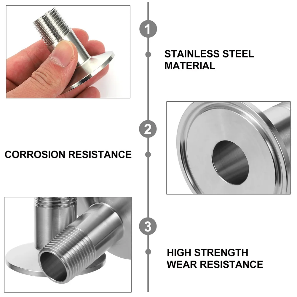 

4Pcs Stainless Steel Clamp Hose Barb Adapter Sanitary Ferrule Fitting Food Grade Corrosion Resistant Threaded Fitting Home