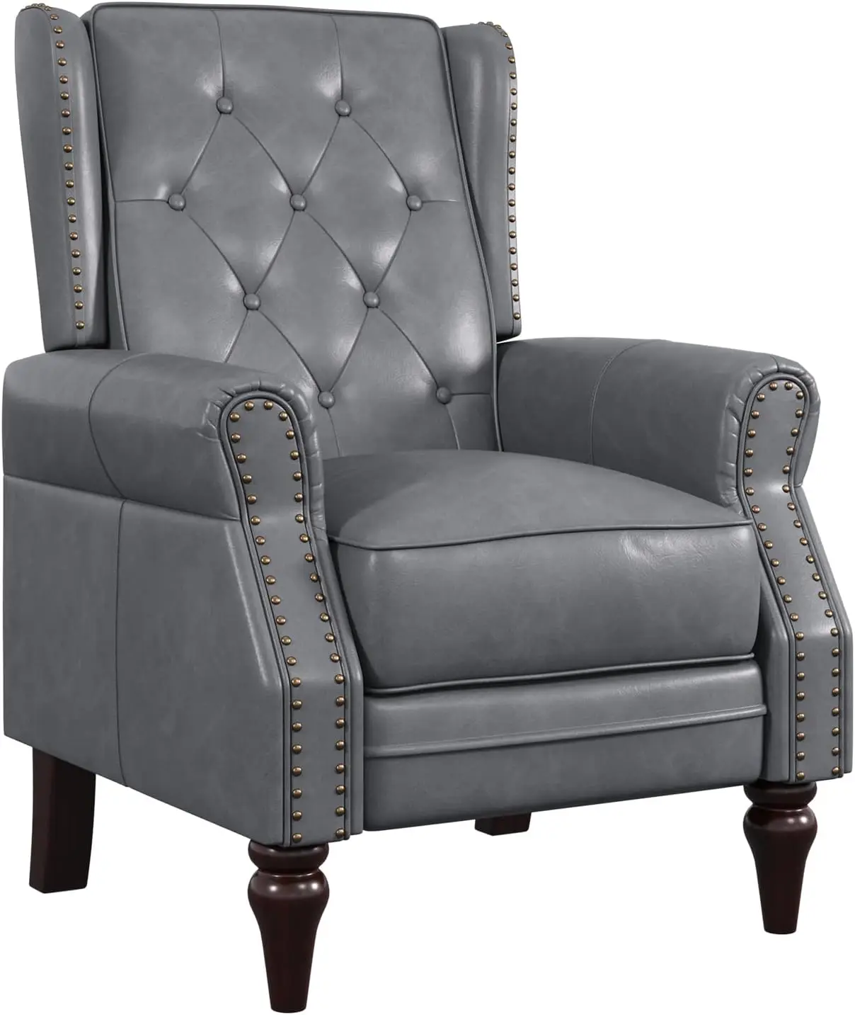 Small Recliner Chair Set Of 2, Modern Faux Leather Recliner With Tufted Buttons And Metal Rivets, Wingback Arm Chairs With