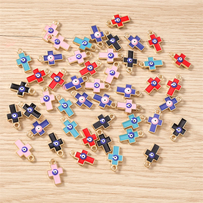 

10pcs 9x15mm Cute Enamel Eye Cross Charms Pendants for Making Drop Earrings Necklaces Bracelets DIY Crafts Jewelry Accessories