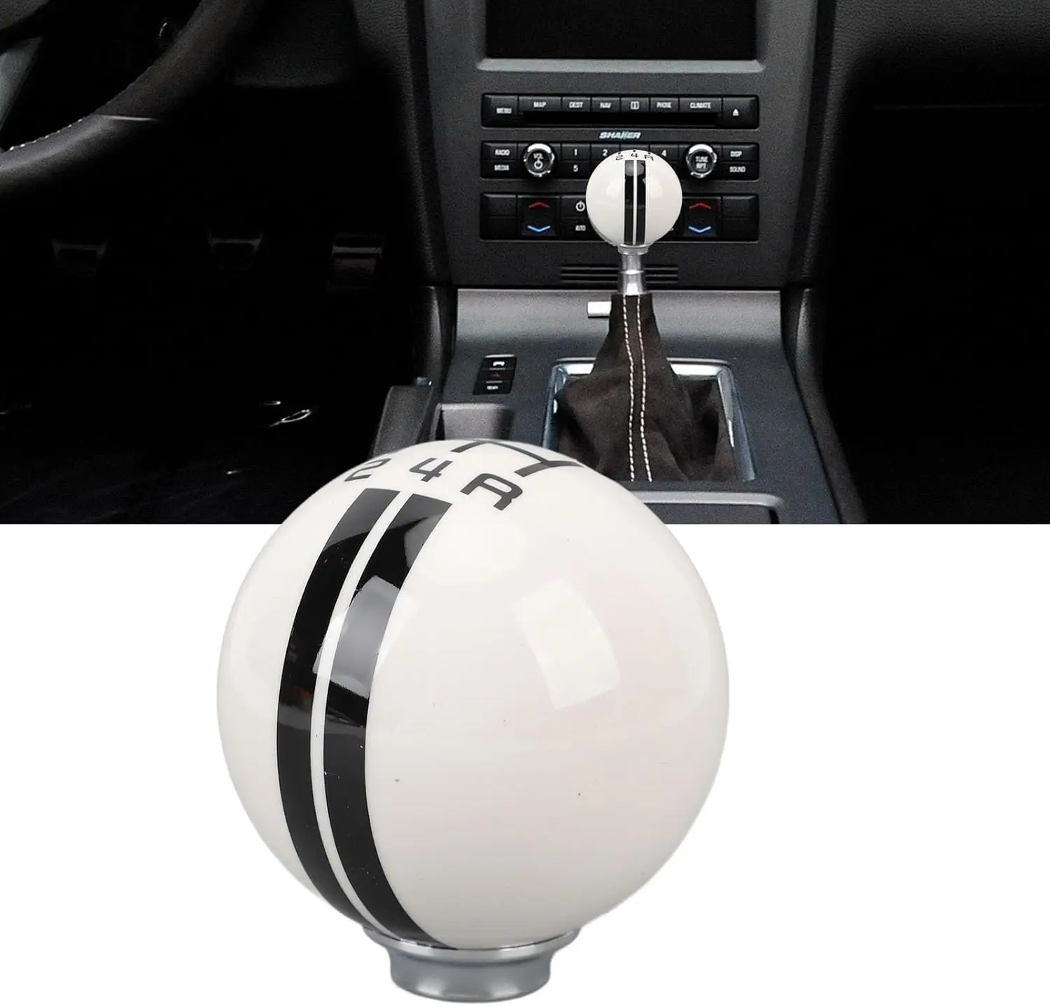 6 Speed  Shift Knob Shift Lever Round Ball Knob with 3 Adapters, Compatible with Various Vehicles Including Ford Mustang