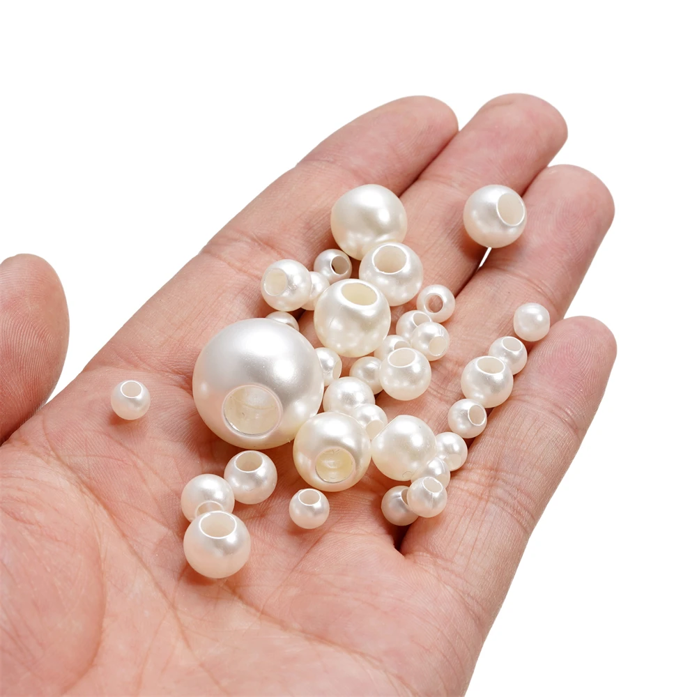 10-300pcs 6-20mm ABS Imitation Pearl Big Hole Beads Acrylic Loose Bead for Handmade DIY Bracelet Necklace Jewelry Accessories