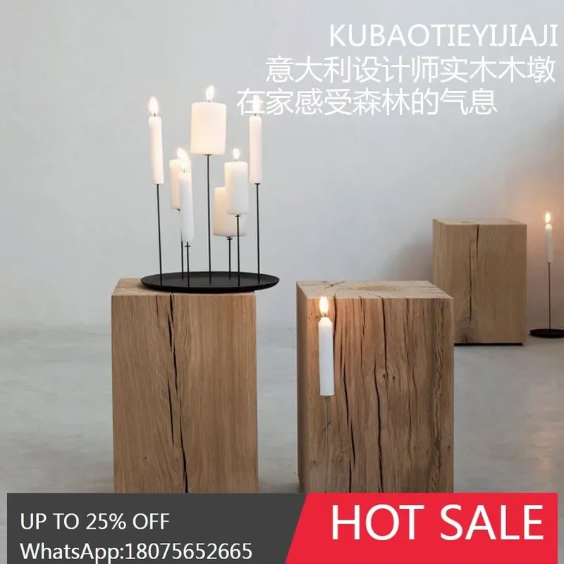 Square Log Stool for Homestay Decoration Solid Wood Tree Stump Low Stool