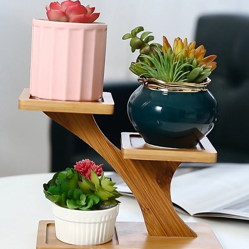 Desktop Multi-layer Small Flower Rack Succulent Green Pineapple Solid Wood Floating Window Stand Balcony Mini Flower Pot Rack