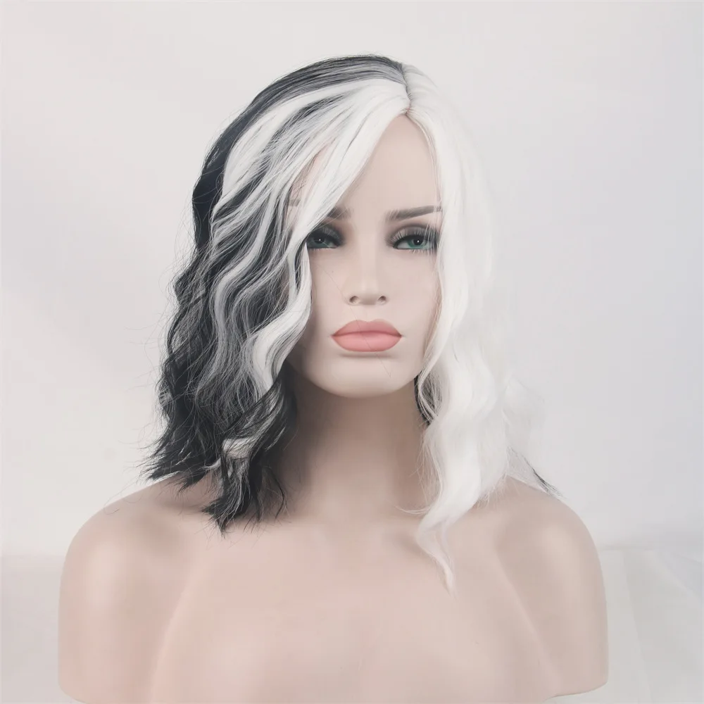

Модный парик Боб Парик Европейский и американский градиентный черно-белый парик с боковыми короткими волосами Синтетический парик для женщин