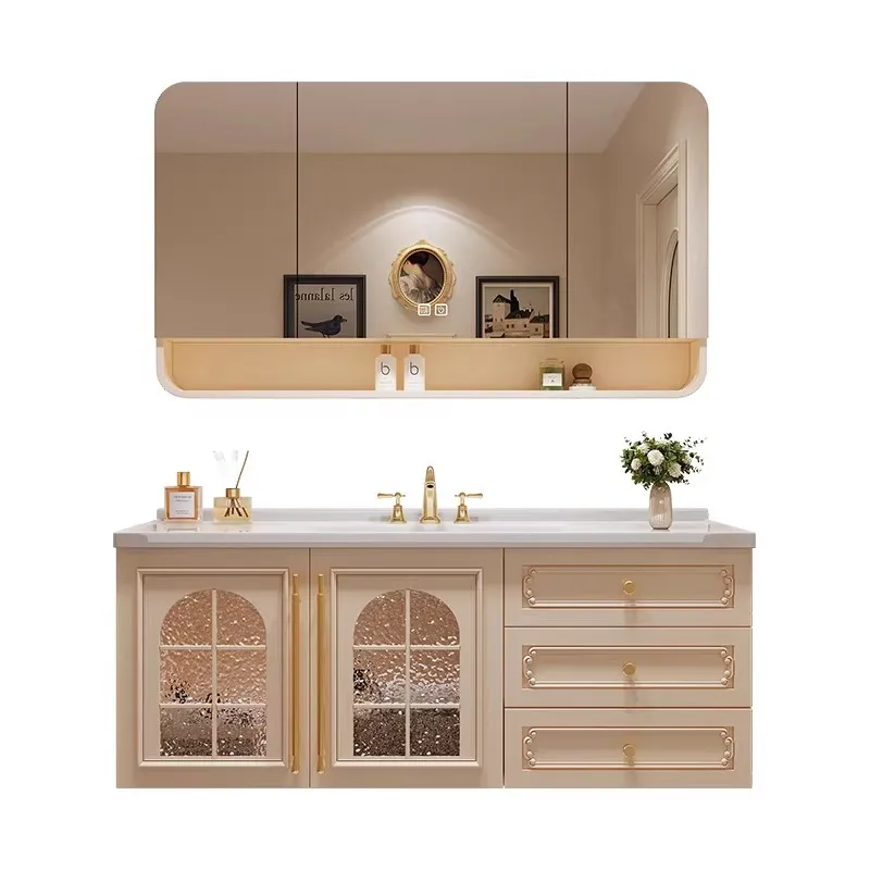 

L French bathroom cabinet combination ceramic integrated basin rock slab washbasin toilet washbasin cabinet