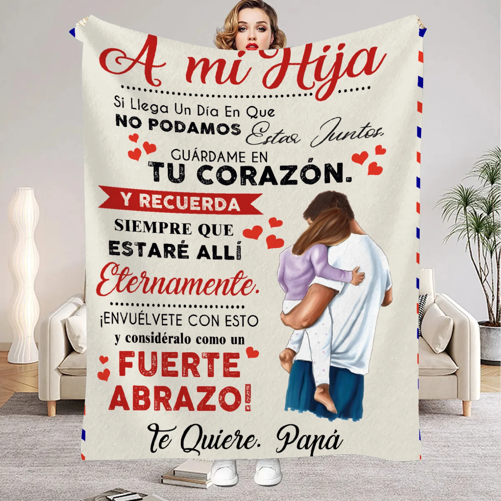 Flannel Blanket Dad Mom's Letter to Daughter Son Nana to Granddaughter Spanish Print for Home Bedroom Decor 2026 New Year Gift
