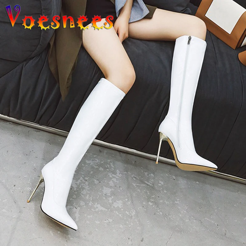 2023 Women New Long Boots Fashion Pointed Toe Knee-High Booties 10CM Thin Heel Women's Shoes Autumn And Winter Warm High Heels