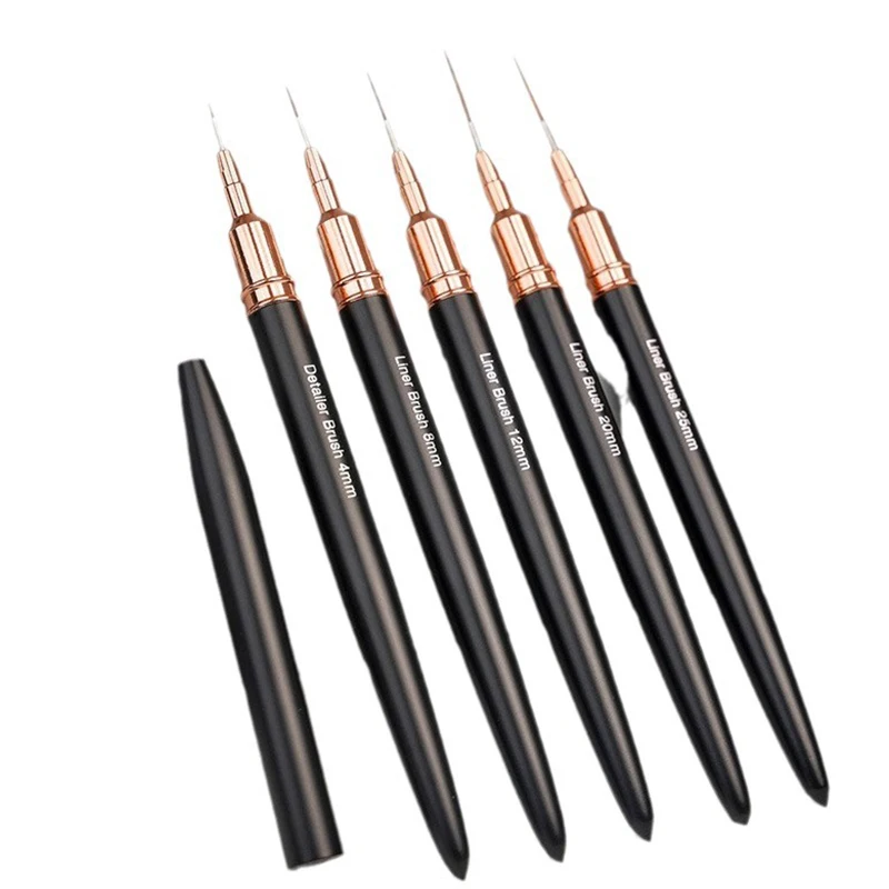 5 Teile/satz Professionelle Nail art Liner Pinsel Striping Malerei Design Gel Liner Nail art Pinsel Für Nägel 7/9/11/15/20mm