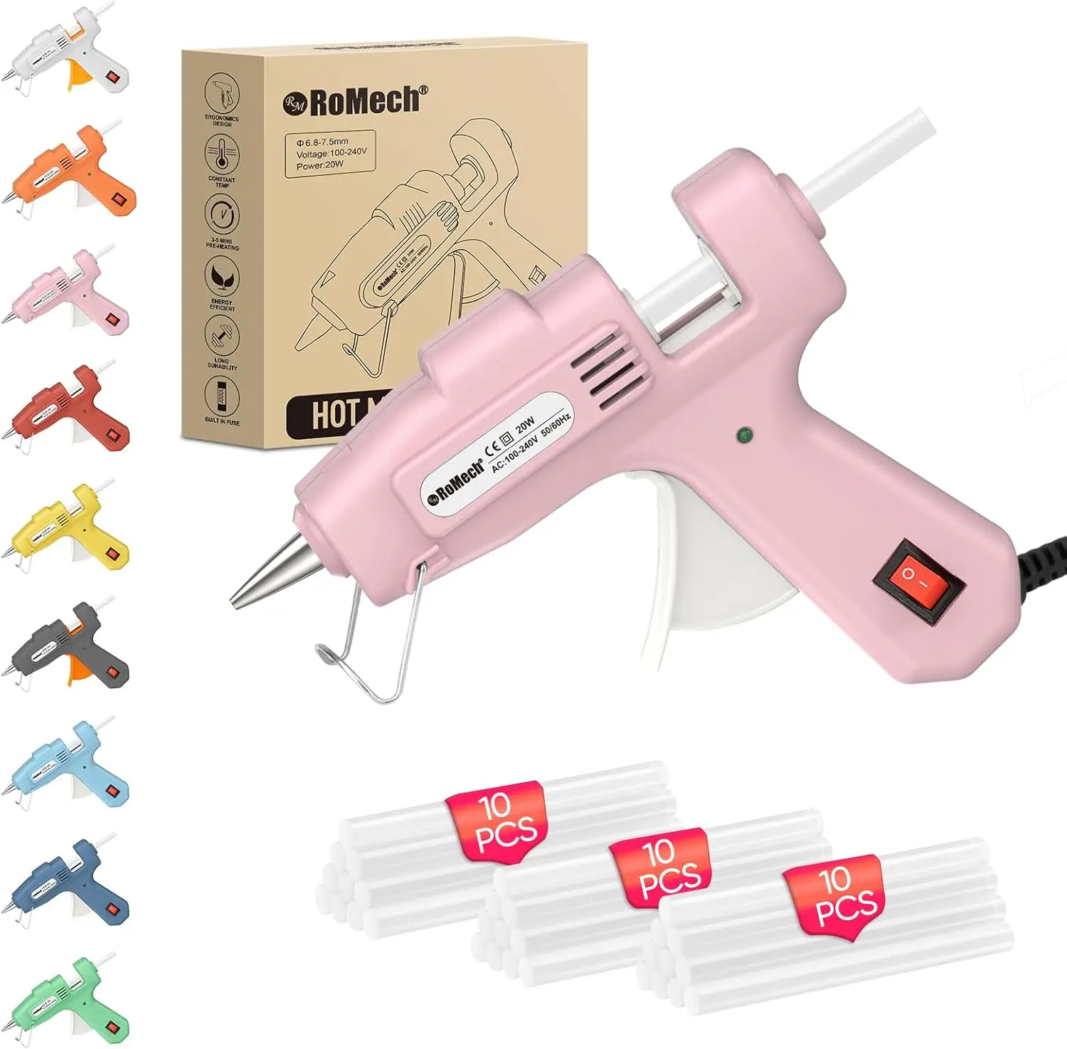 

20W Mini Hot Glue Gun with 30 Glue Sticks, Fast Preheating, Heavy Duty for Craft DIY Repairs (Pink)